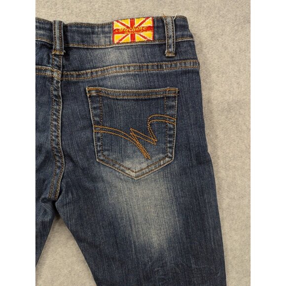Machine Nouvelle Mode Jeans Womens SZ 30 Blue Destressed Whiskers Tapered Faded - Picture 8 of 16